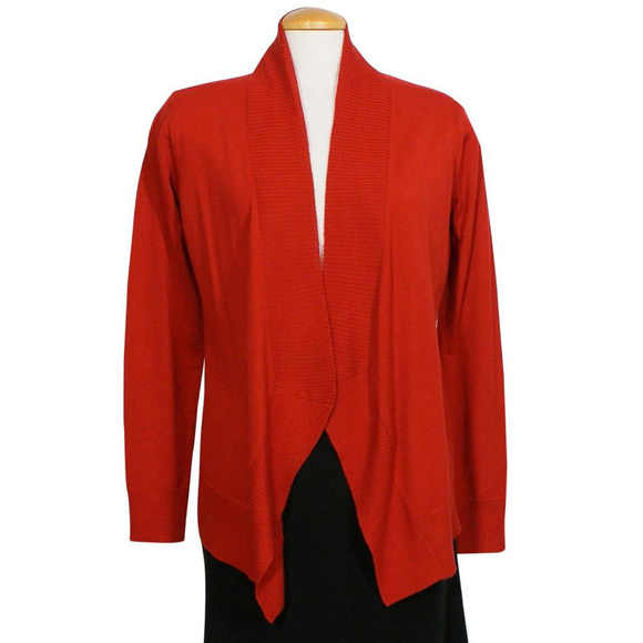 Red Merino Wool Jersey Angled Cardigan XL